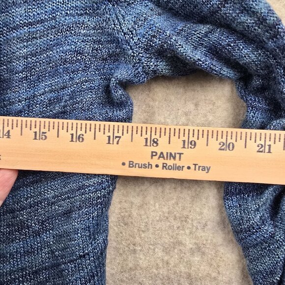 Blue Hooded Open Front Cardigan With Ruched Sleeves Knit Fabric Size M - Picture 6 of 6